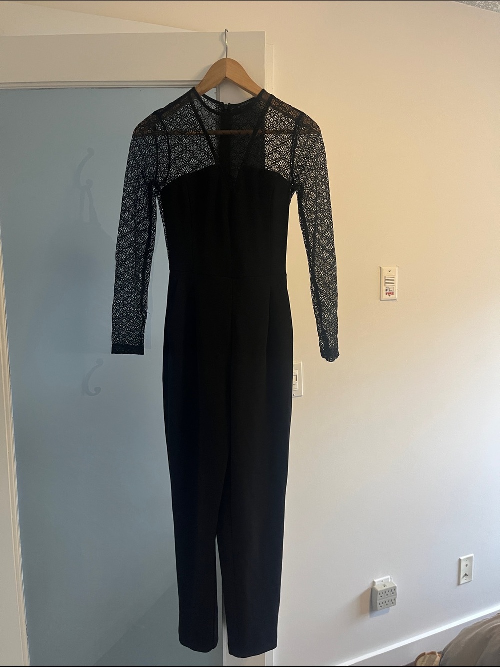 Dynamite Black Lace-Sleeve Jumpsuit